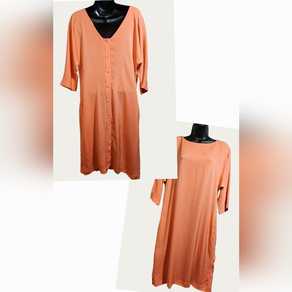 Diane VonFurstenberg Peach Salmon 3/4 Sleeve Button Back Dress Small